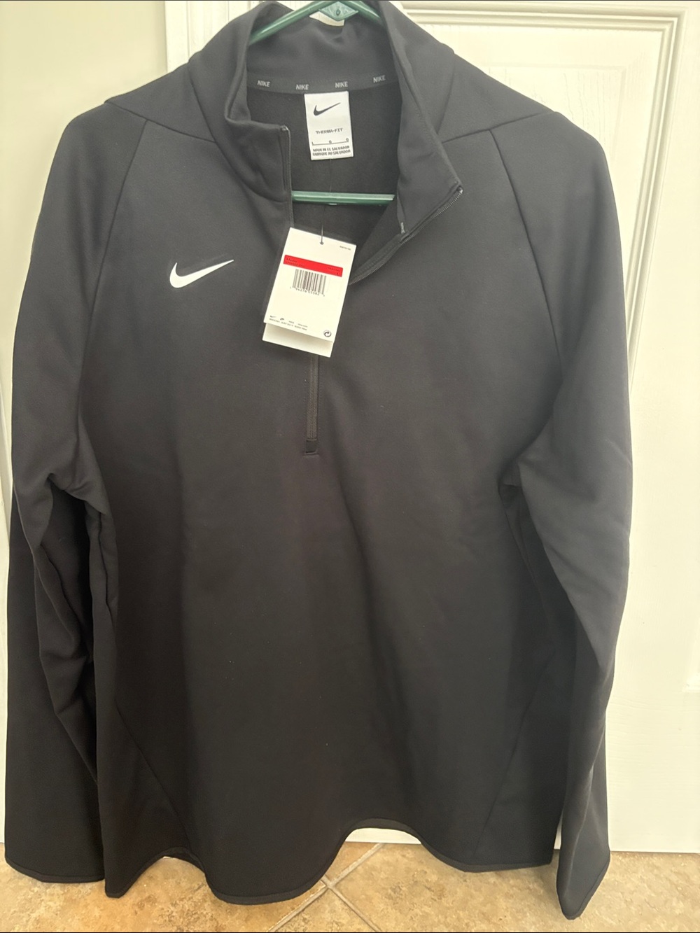 Nike Men’s Black Quarter-Zip Sweatshirt with White Swoosh